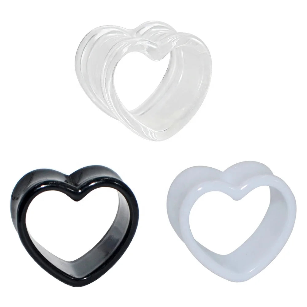 Wholesale SHUIMEI Acrylic Black White Heart Shaped Hollow Transparent Plug Ear Tunnel Expander Body 4mm-25mm Unisex Party Gift