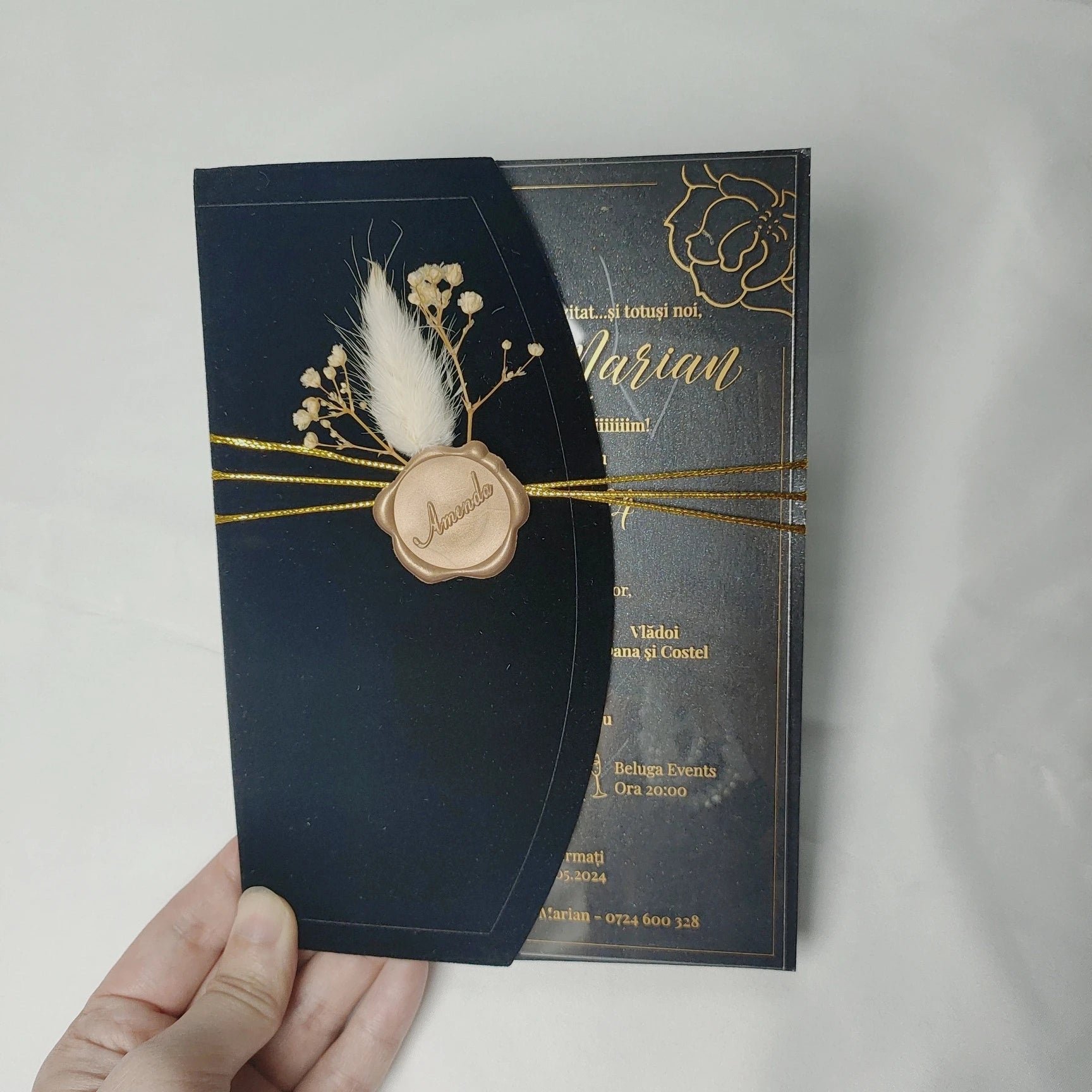 Custom Black Luxury Elegant Invitaciones De Boda De Lujo Acrylic Wedding Invitation Card Mariage Velvet Envelope