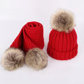 Custom Logo Winter Beanie With Knit Pom-Pom Plain Style Acrylic and Cotton Adult and Children's  Beanie With Pompom Beanies Set