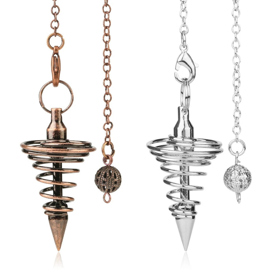 Antique Gold Plated Eye-Shaped Stone Pendulums Silver Metal Spiral Cone Reiki Pyramid Jewelry with Dowsing Ability