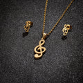 Treble G Clef Stainless Steel Gold Plated Pendant Jewelry Set Necklace Earrings Design Gift