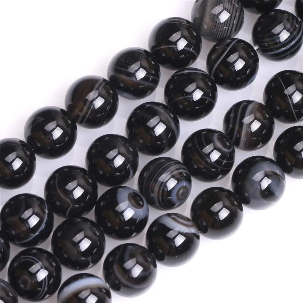 Wholesale Gemstone Healing Natural Stone 4mm 6mm 8mm 10mm Black Brown Red Striped Agate Loose Bead for Jewelry