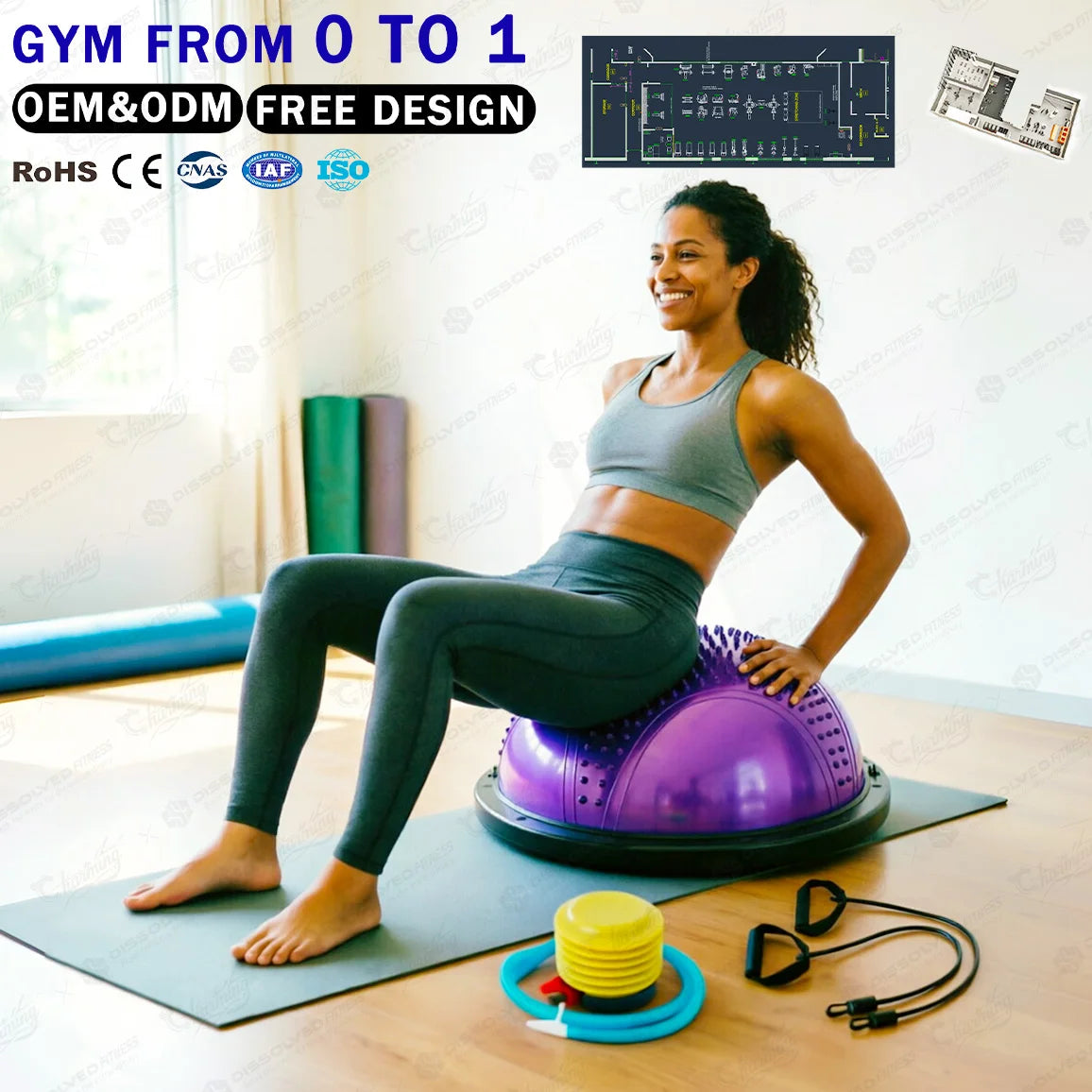 Gym Indoor Exercise Equipment Yoga Balance Hemisphere Pilates Fitness Ball Custom Yoga Half Ball Yoga Half Ball Accessories