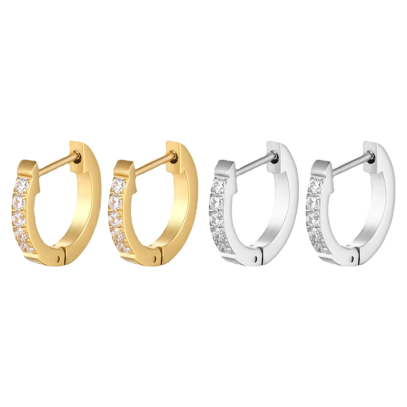 High End Stainless Steel Zirconia Thin Huggie Earrings Initial Flat Round Diamond Thick Hoop Earring Cartilage Piercing Jewelry
