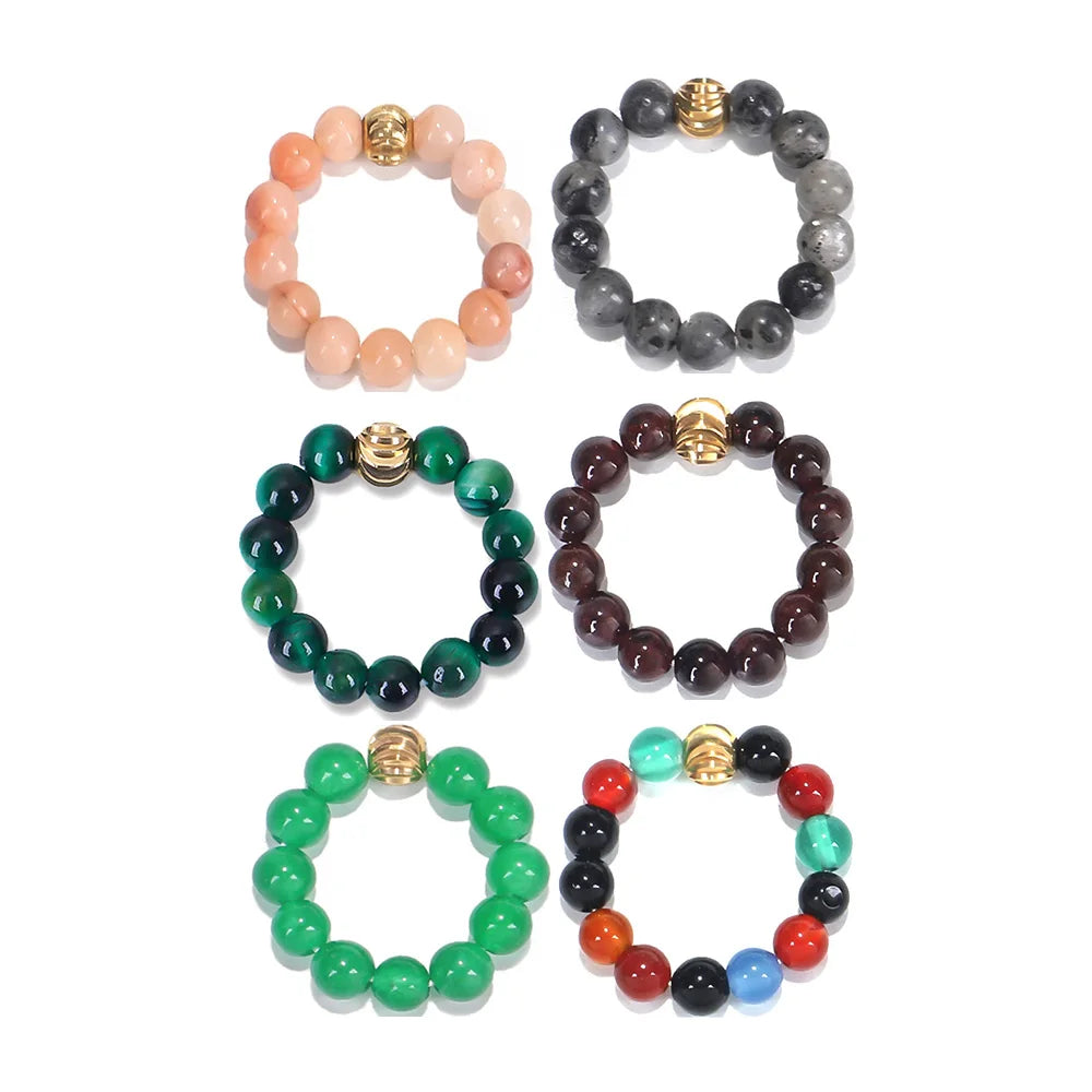 Wholesale Bulk Lady Man Adjustable Multi Color Bands 4mm Natural Stone Ring