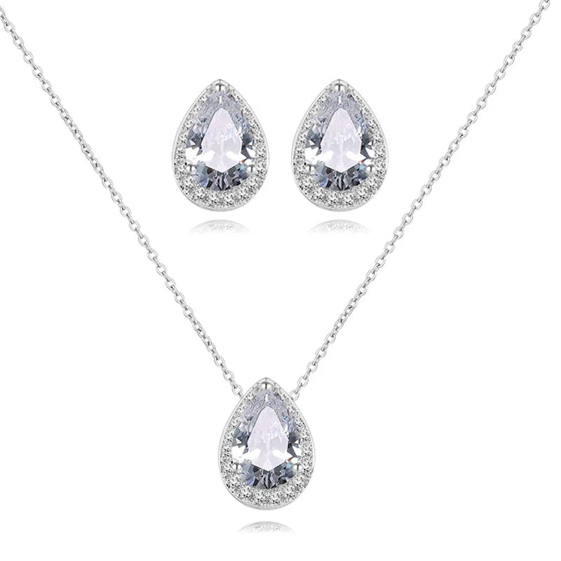 Hot Sale Fine Jewelry Set Water Drop Zircon Necklaces and Earrings Ladies Necklace Sets for Women