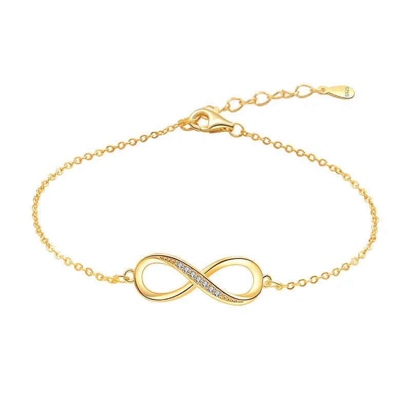 Fashion Bracelet Jewelry 925 Sterling Silver Number Eight Infinite Eternal Love Zircon Bracelet Gold Plated Bracelets for Women