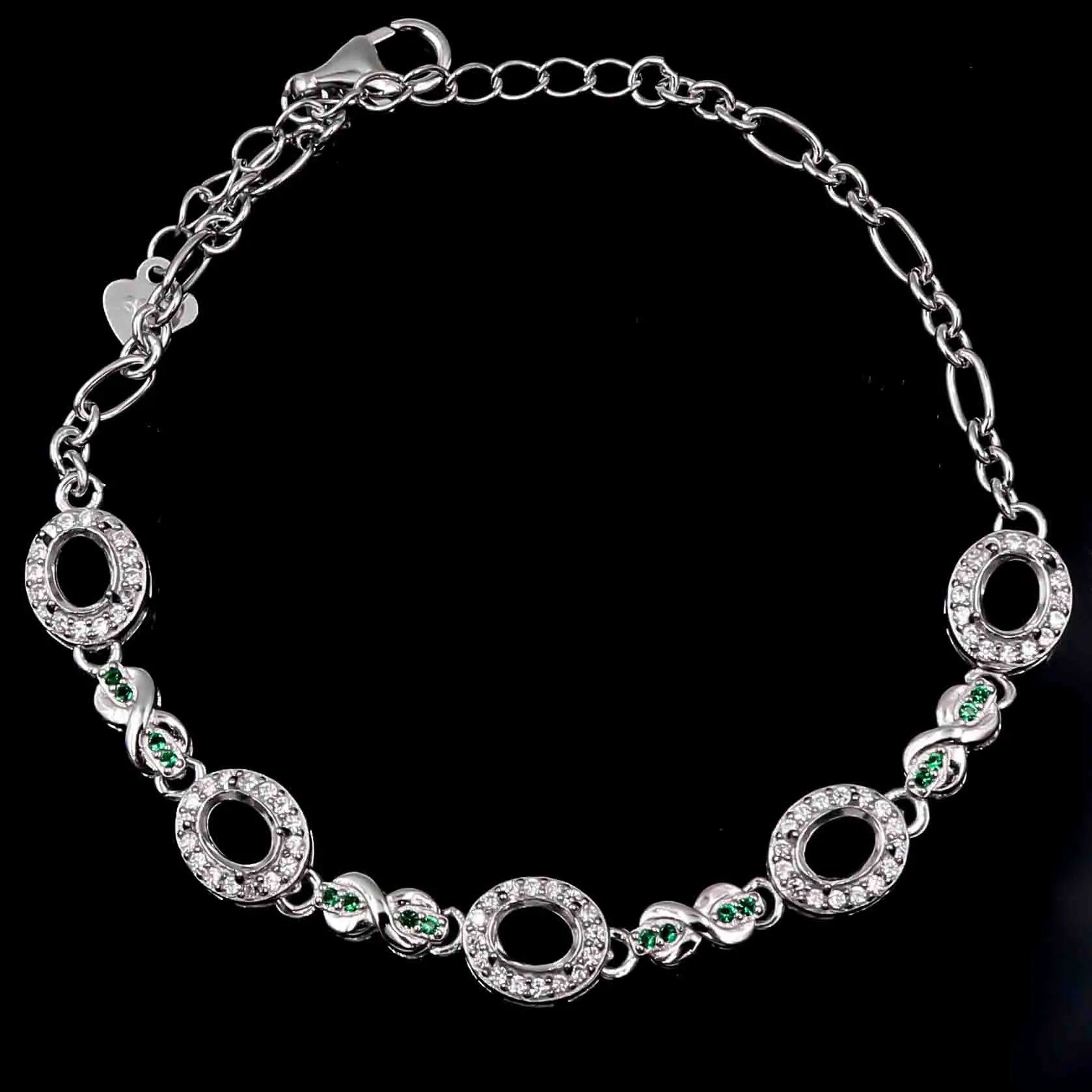 Sterling Silver 4*5mm Semi Mount Bracelet Empty Support Blank Claw Setting S925 Base Holder Without Center Stone for Inlay DIY