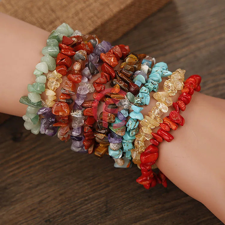 Wholesale Natural Stone Amethyst Green Aventurine Tiger Eyes Gravel Bracelet Crystal Gemstone Jewelry Bracelet