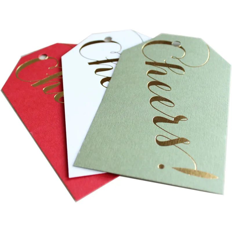 Customized Printed Embossed Christmas Gift Tag Die Cut Art Paper Hang Tab with Polyester String for Clothing & Shoes Recyclable