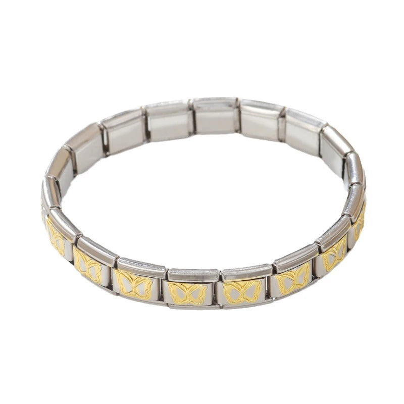 Italian Link Charm Mixed 9mm Stainless Steel Wrap Bracelet New Design with Rose Gold Plating Unisex Geometric Shape