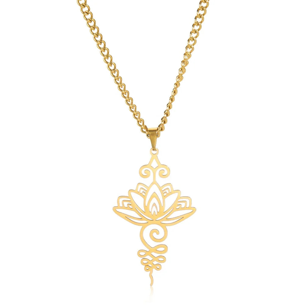 DAIHE NC5697 304 Stainless Steel Lotus Pendant National Han element Necklace Wholesale Personality Titanium Steel Necklace