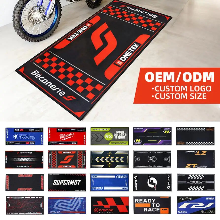 Custom Garage Motorcycle Mats with Oil-absorbent Personalized Rubber Backing Motorcycle Carpet Pit Mat for Motorcycle Supplier