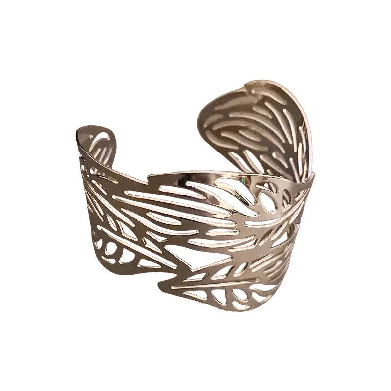 Wholesale Vintage Metal Hollow Leaf Bangle for Women Chunky Cuff Bracelet Punk Jewelry