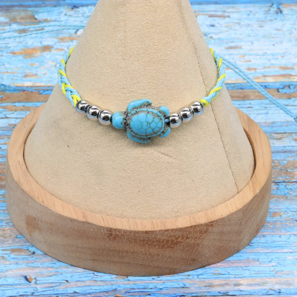 Bohemia Colorful Braided Adjustable Bracelet Jewelry Silver Beads Natural Turquoise Turtle Bracelet  Pulsera De Tortuga