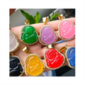 Elegant Stainless Steel Natural Maitreya Ladies Cz pink Jade Buddha Pendant Necklace
