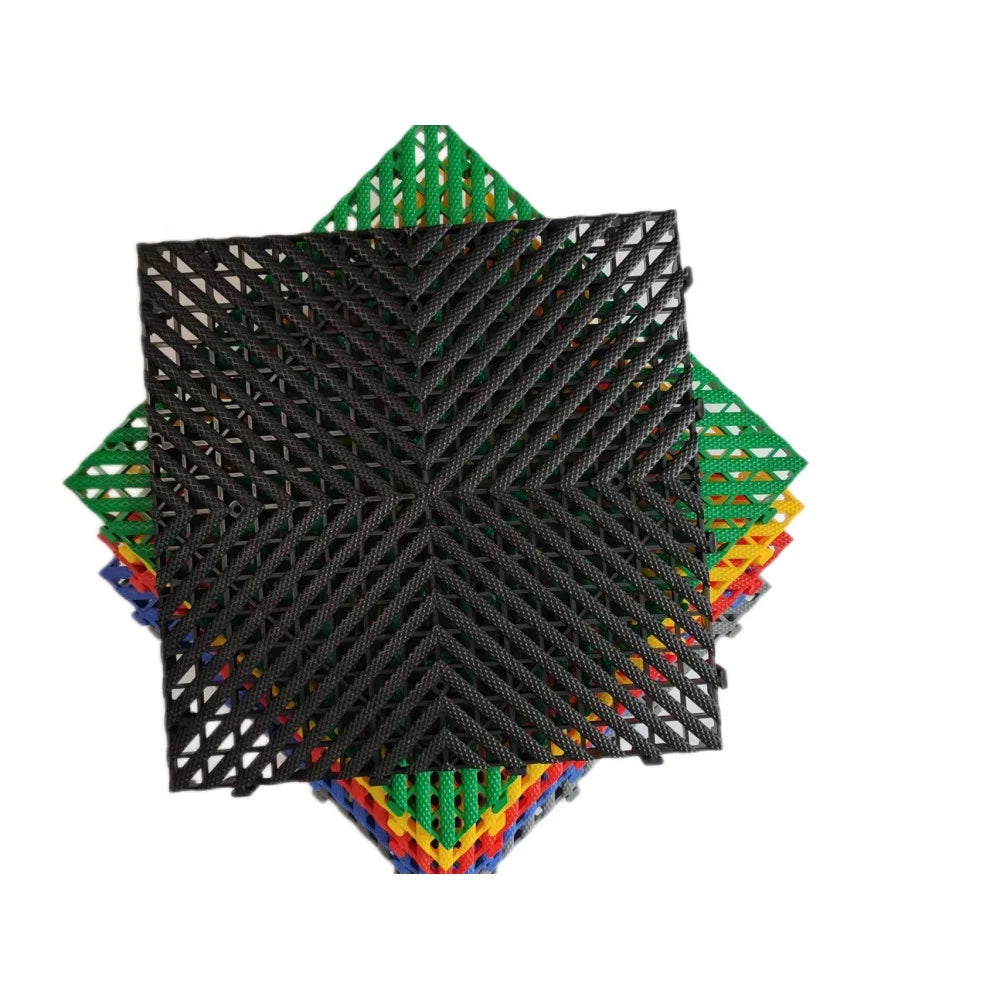 Modern Eco-Friendly Indoor Anti-Slip Garage Floor Tiles Colorful PP Interlocking Plastic Carwash Detailing Shop Graphic Design