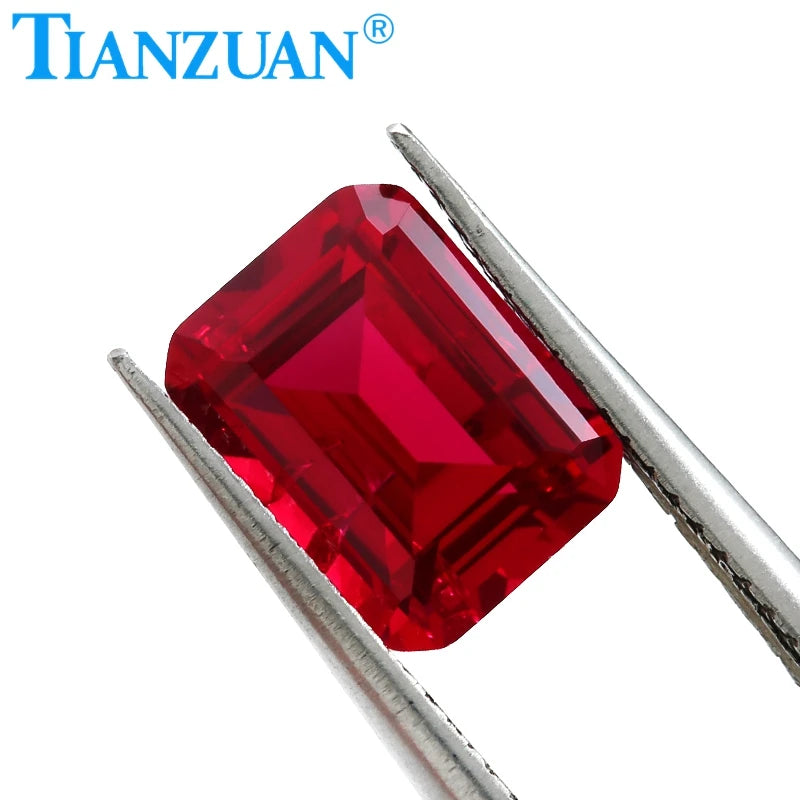 Pigeon Blood Red Color Lab Grown Created Ruby Rectangle Octagon Shape Emerald Cut Including Cracks Inclusions Loose Gem Stone
