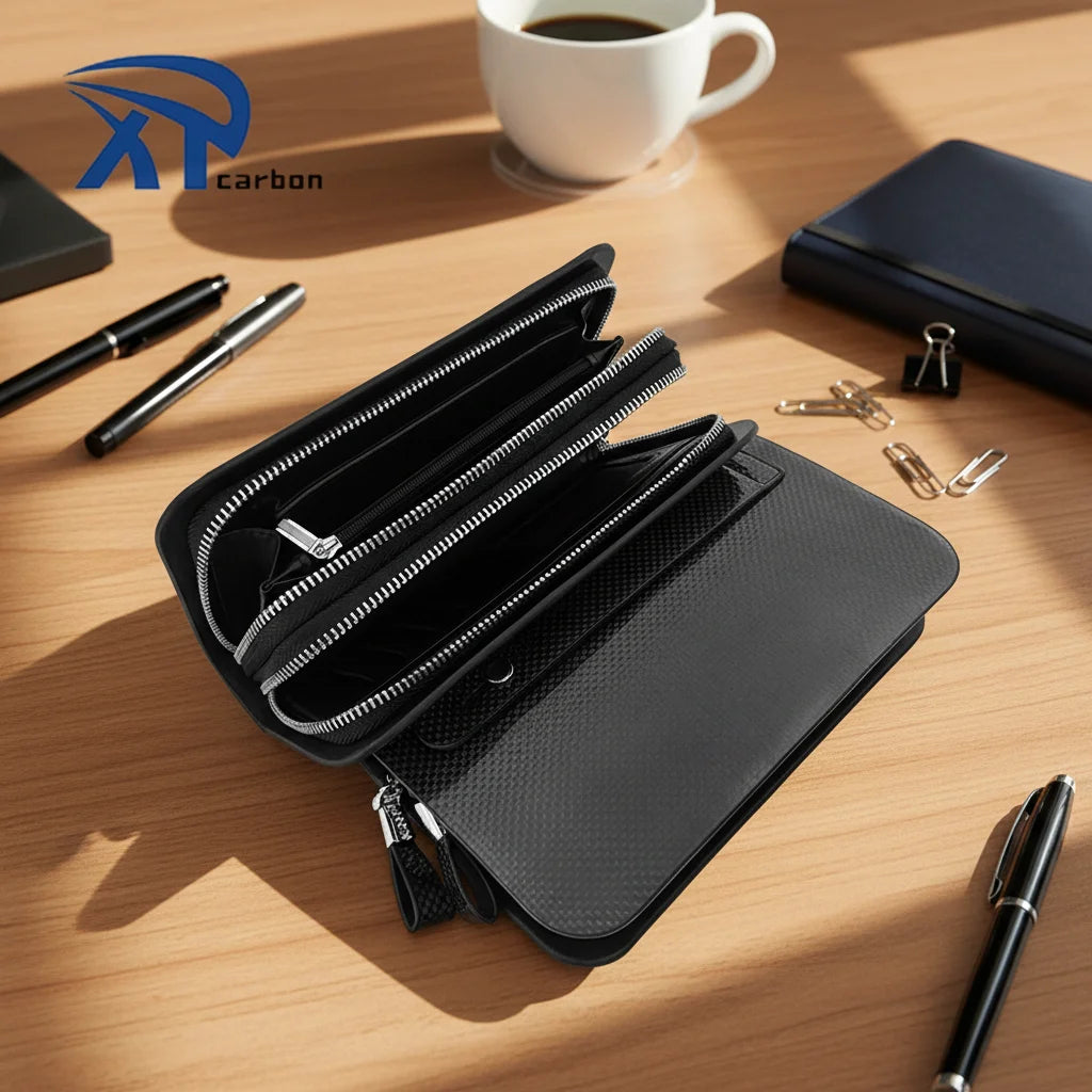Hot Selling Product Carbon Fiber Twill and Plain Pattern Wallet Zipper Wallet Open Closure Wallet