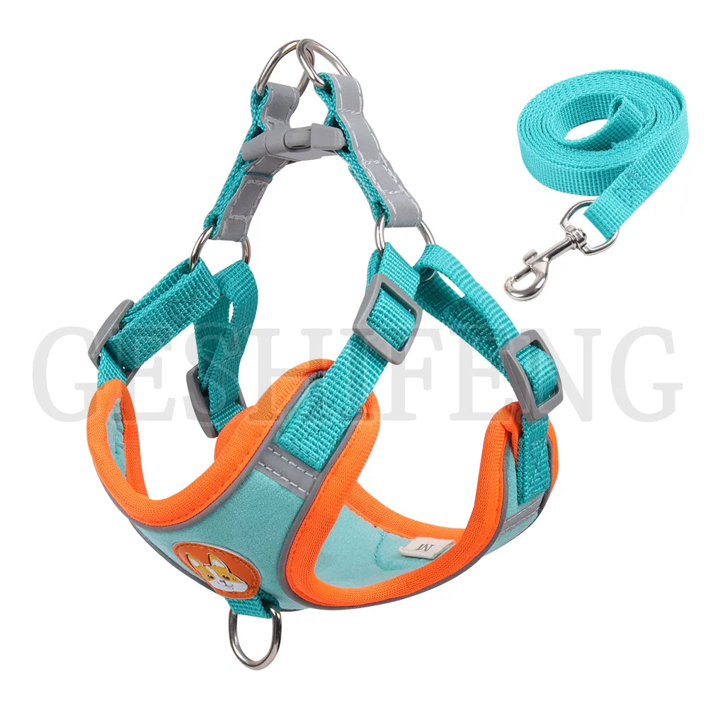 D-210909-10 Hot sale contrast colorful reflective 1.5m 1.5m traction rope Pet Harness Set