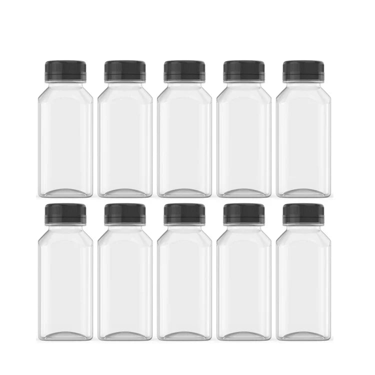Hot Sale Plastic Bottles PET 100ml 120ml 250ml 350ml 400ml 500ml Plastic Empty Square Juice Bottle With Custom Lids