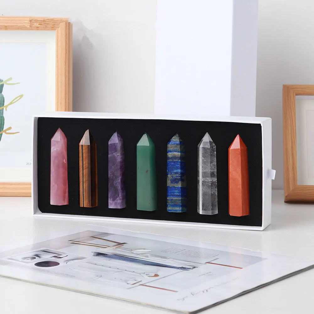Crystal Faceted Prism Wand Set Polished Reiki Chakra Meditation Home Decor Laser Natural Feng Shui Healing Tower for Home Gift