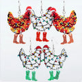 Creative Cartoon Animal Chicken Red Rooster Lights Santa Hat Christmas Holiday Glitter Boots Acrylic Drop Earrings High Fashion