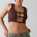 Fashionable Custom Ragged Priest Cutouts Tank Top Silver Hardware Breathable Knitted Front Cropped Casual Short Length