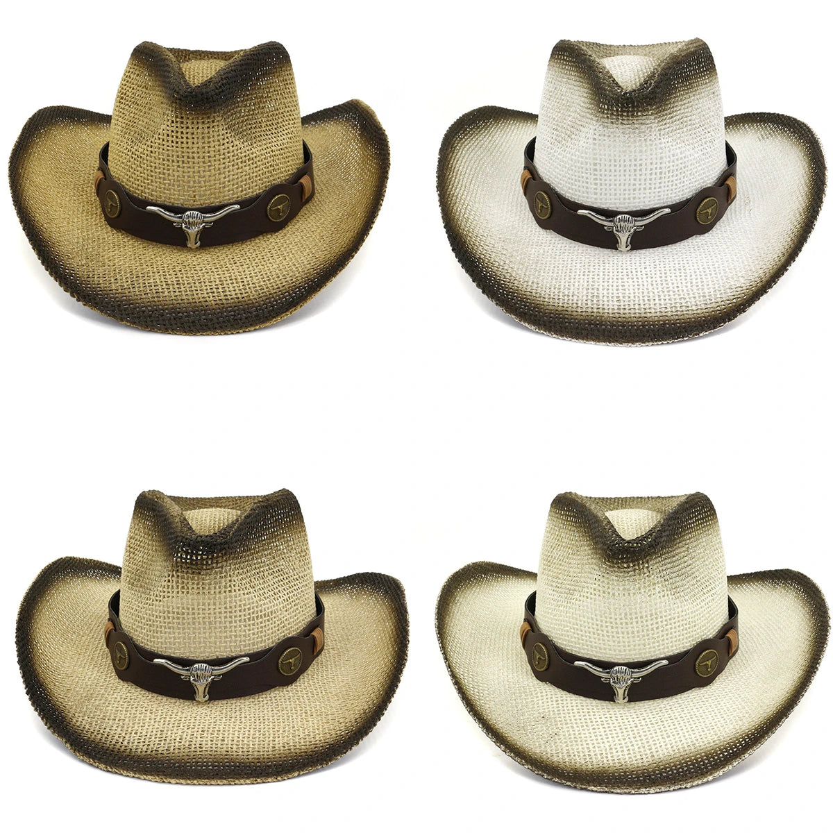 Men Women Outdoor Western Sunscreen Sun Hat Beach Hat Western Spray Paint Cowboy Straw Hats