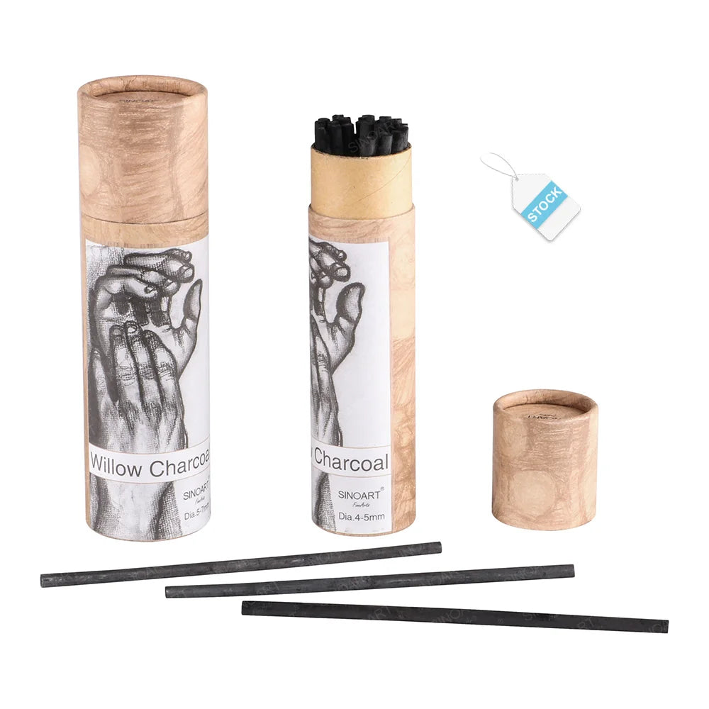 SINOART Low NOQ Willow Charcoal Sticks Pack of 25 Charcoal Pencil Set Approx 4-5mm in Diameter Charcoal Sticks for Drawing