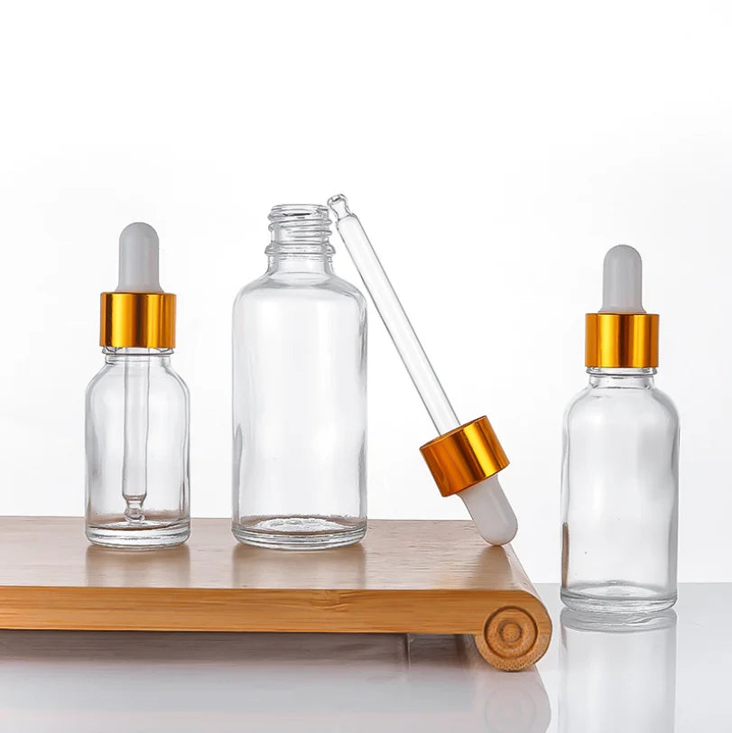 1-120ml Glass Dropper Bottles for Essential Oils Round Gold Dropper 50ml Glass Bottle Screen Printing Carton Packing