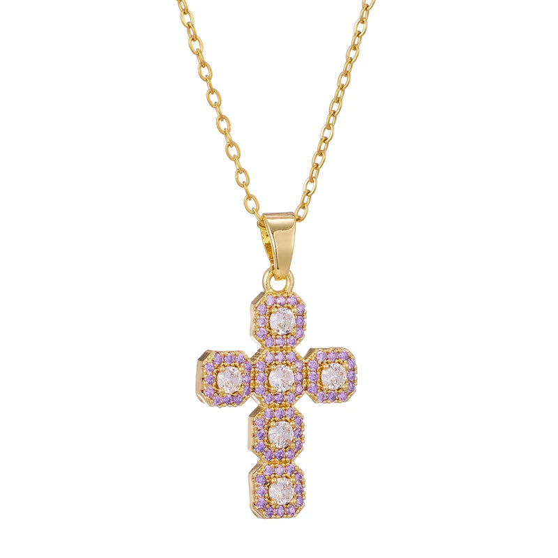 Hot Selling Trendy Cross Pendant Necklace with Stainless Steel Zircons Charm for Women for Weddings and Gifts