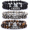 2PCS Alloy Buddha Head Natural Gem Bead Bracelet Combination Set Holiday Gift Anniversary Gift for Friends and Family