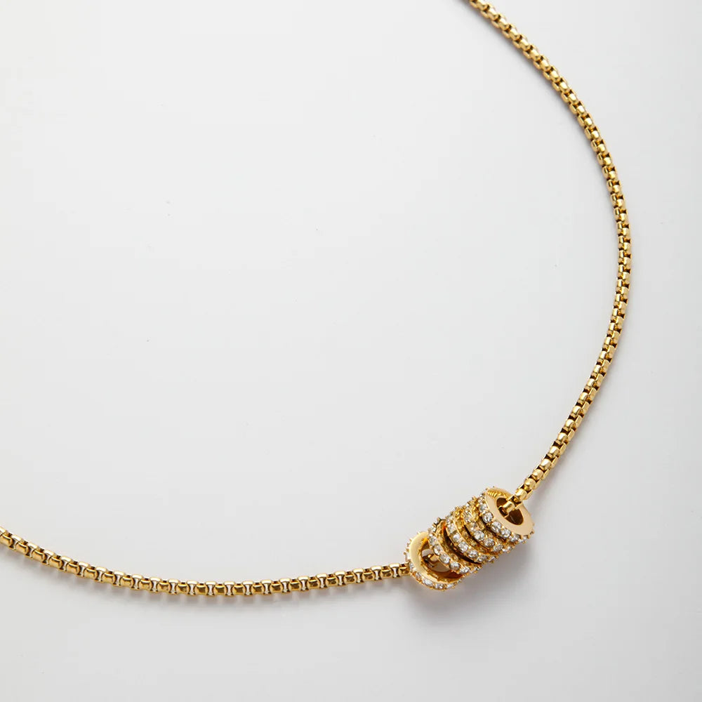 YF5146 New Waterproof Tarnish Free Stainless Steel Zircon Charm Box Chain Necklace 18k Gold Plated Wheat Chain Pendant Necklaces