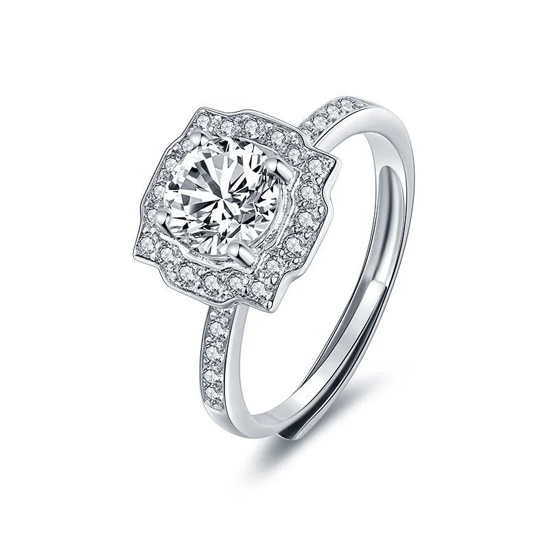 S925 Sterling Silver Square 1CT Moissanite Rings Exquisite Shiny Full Diamond Wedding Rings Gifts for Women Engagement Jewelry