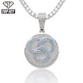 Best Selling Top Icy Trendy Blue Color Circle Pendant Necklace Men Women's Iced Bling Bling Cubic Zircon Made Brass for Weddings