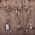Women Collar Statement  6mm Natural Gemstone Crystal  Necklace Spottiness Stone Rectangle Drop Ellipse Cross Pendant Necklace
