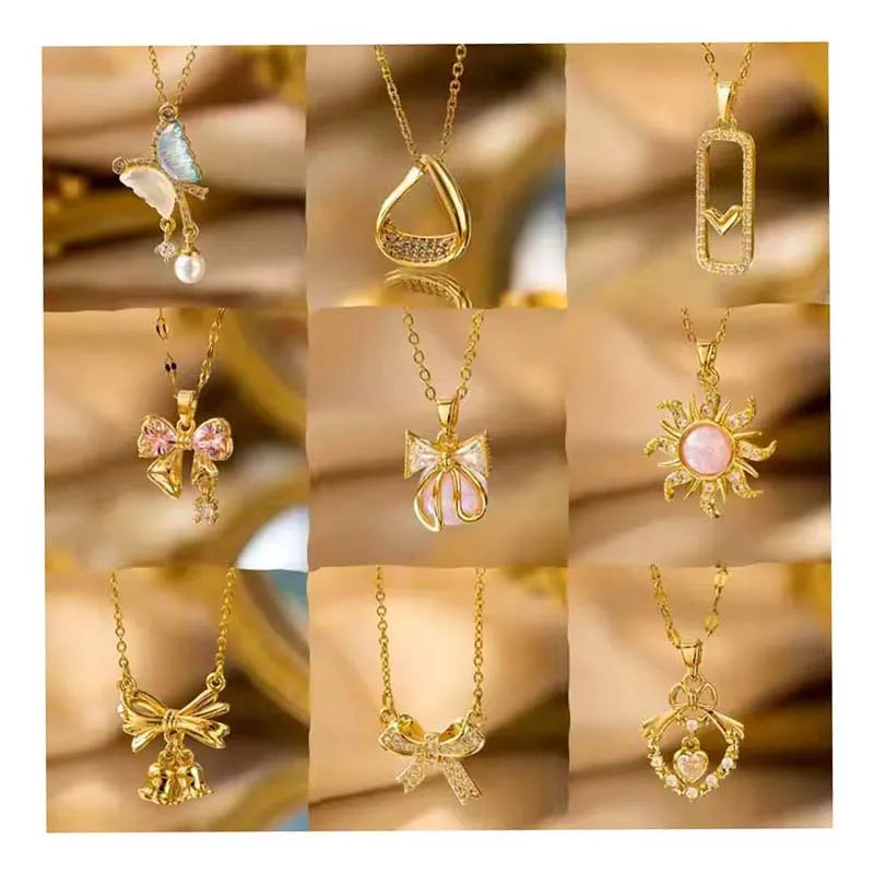 New  Luxury  Stainless Steel Gifts Accessories Light Zirconia Collarbone Chain Bow  Flower Necklace Gifts for Women