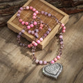 Women Jewelry 8mm pink Imperial Natural GemStone Crystal Glass Necklace Holiday Gift Alloy Rhinestone Heart Pendant Necklace