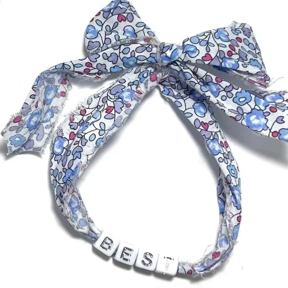 Personalized Fabric Shabby Chic Bracelet Delicate Fabric Letter Bead Bracelet Gift for Friends