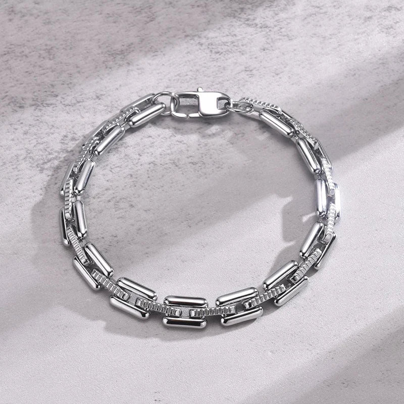 Trendy Punk Square Thick Stainless Steel Chain Link Bracelet Handmade Charm Bracelets for Men Fine En Acier Inoxydable