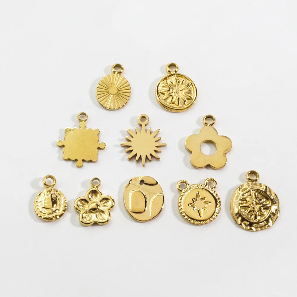 Fashion Simple Flower Picture Puzzle Sunshine Pendant Charm Accessories Stainless Steel 14K Gold Pendant Diy Necklace