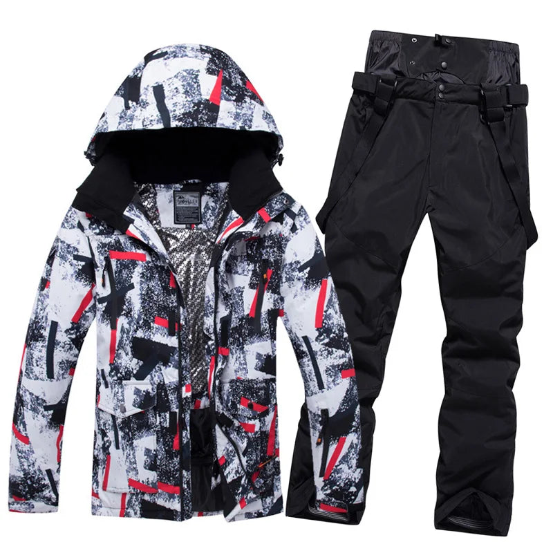 Men's Winter Sportswear Ski Suit Waterproof Windproof Jacket With Strap Pants Outdoor Thermal Warm Snowboard Wear Plus Size