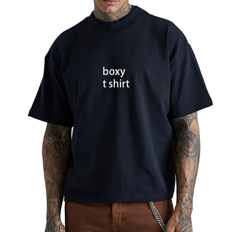 Heavyweight 300g Drop Shoulder Solid Custom Logo Men's Premium Oversized T-shirt Streetwear Cotton Boxy Cropped Fit T-Shirt Men
