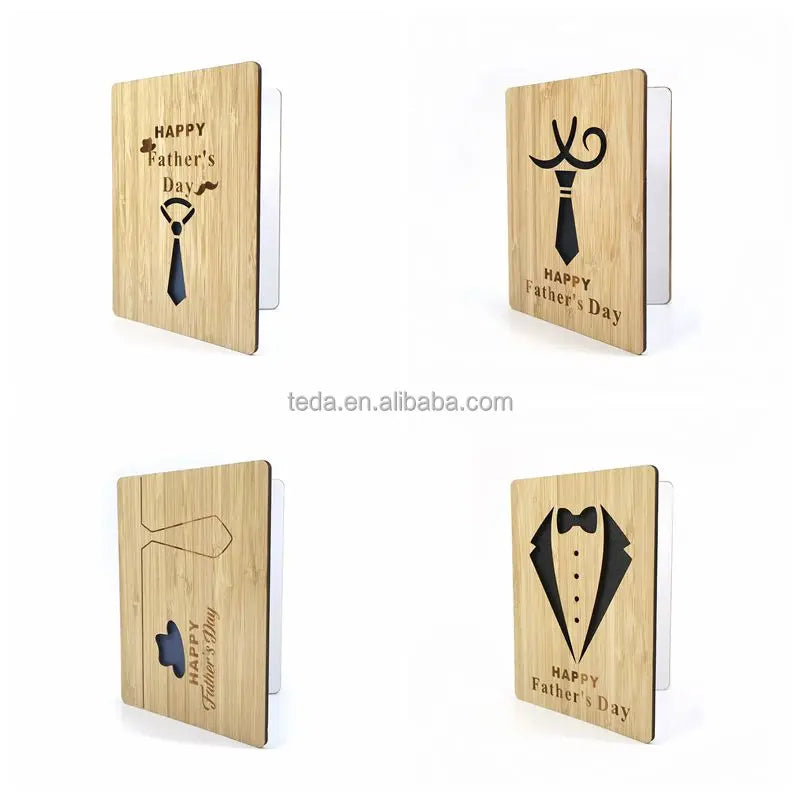 Laser Cut Engraved Bamboo Greeting Card Personalised Father's Day Bamboo Birthday Card Wood Post Card