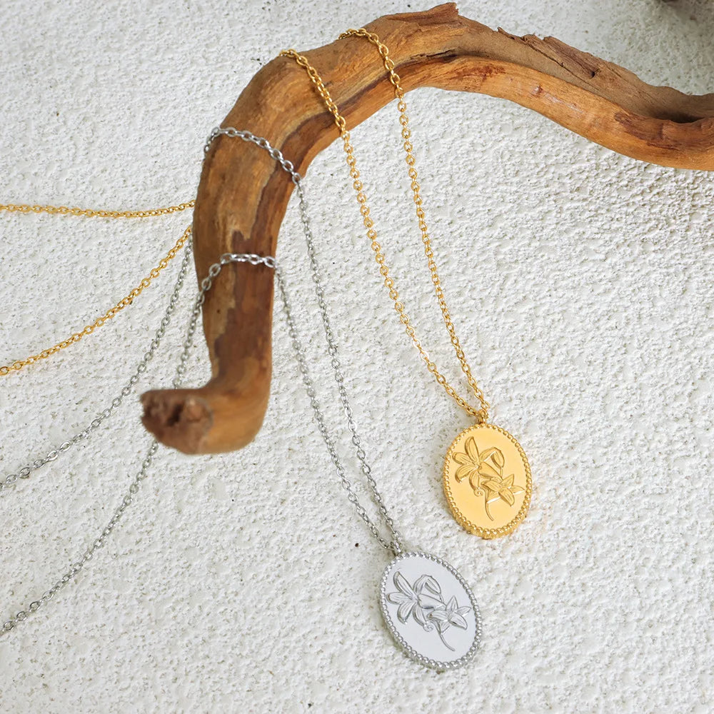Ins Style Personalized Flower Stainless Steel Pendant Titanium Steel Plated 18K Gold Clavicle Chain Versatile Necklace Jewelry