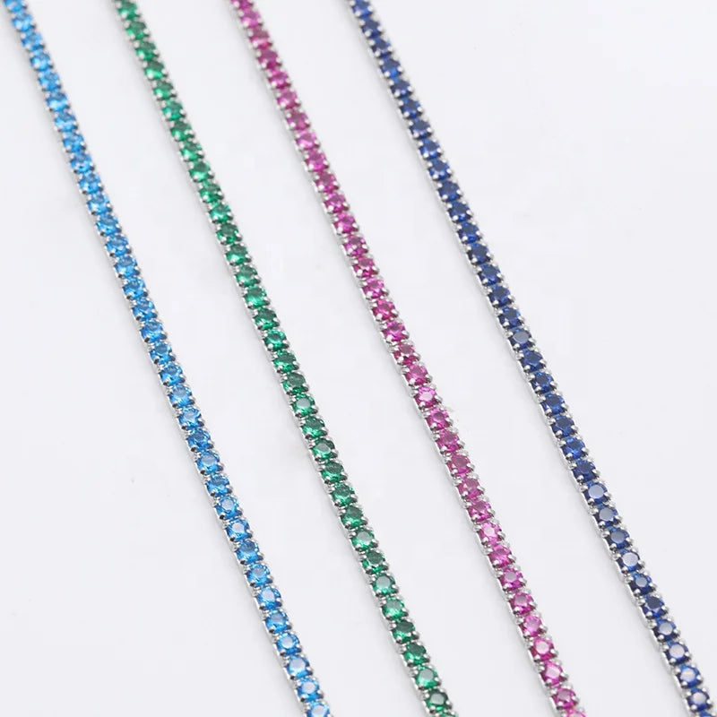 DIFEIYA 925 Sterling Silver Round Colored 1.5mm/ 1.75mm/2mm Cubic Zircon Tennis Bracelet Women Spot