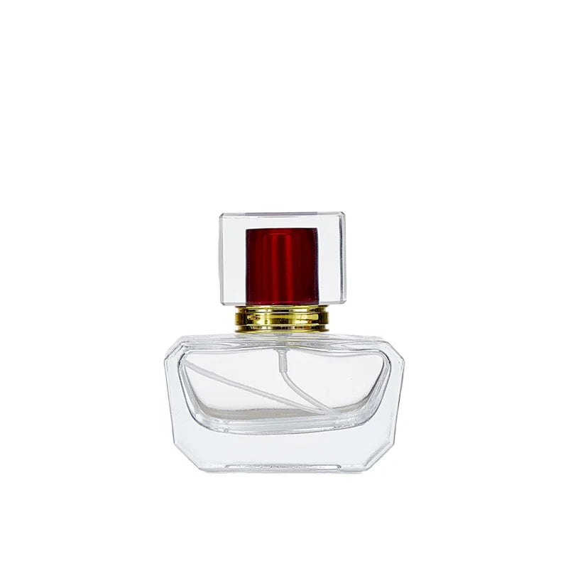 Wholesale 30ml Square Glass Perfume Bottle with Color Cap Empty Pump Sprayer for Cosmetic Sample Packaging