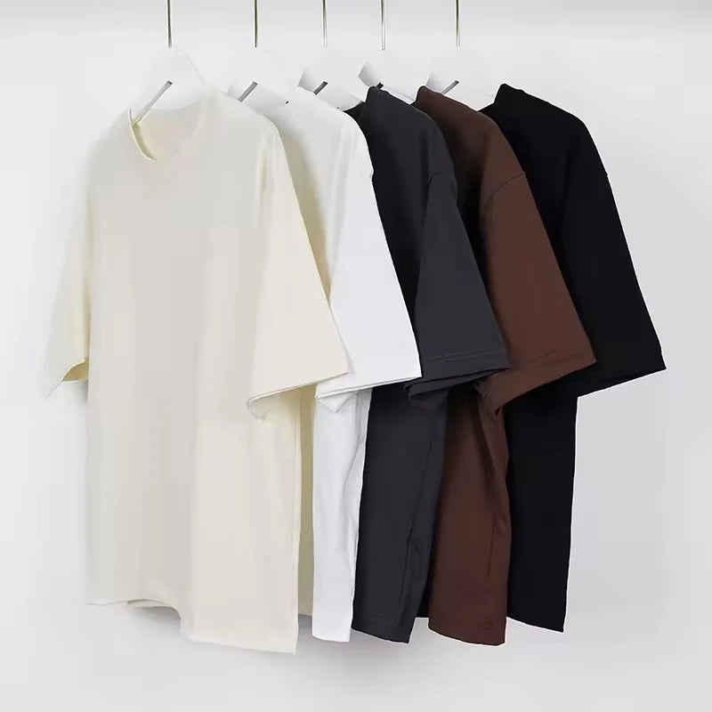 Factory High Quality 100% Cotton Casual Round T-Shirt Custom Logo Oversized Heavyweight Dropped Shoulder Knitted Tee Tshirts