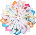 Women's Vintage 30*30cm Cotton Pocket Square Ladies' Assorted Color Scalloped Edge Flower Print Small Handkerchief for Gift